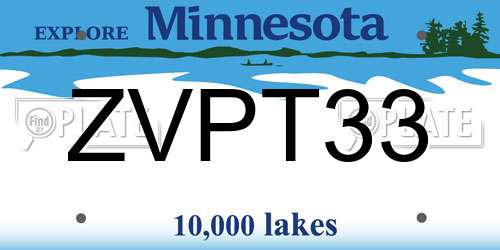 ZVPT33 Minnesota License Plate