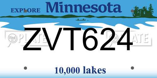 ZVT624 Minnesota License Plate
