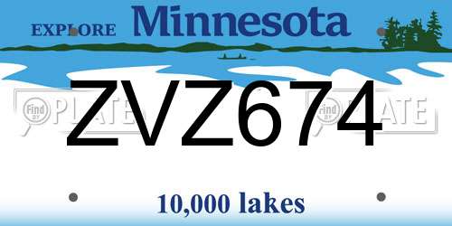 ZVZ674 Minnesota License Plate
