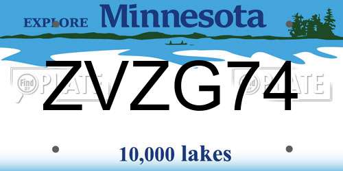 ZVZG74 Minnesota License Plate