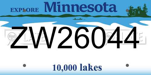 ZW26044 Minnesota License Plate