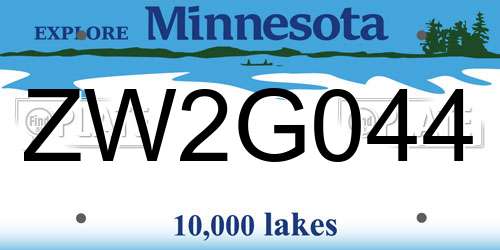 ZW2G044 Minnesota License Plate