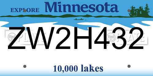 ZW2H432 Minnesota License Plate