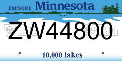 ZW44800 Minnesota License Plate