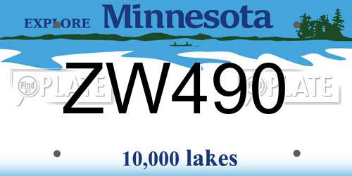 ZW490 Minnesota License Plate