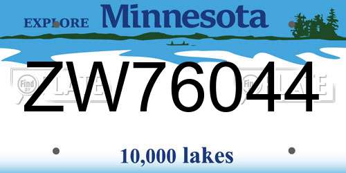 ZW76044 Minnesota License Plate