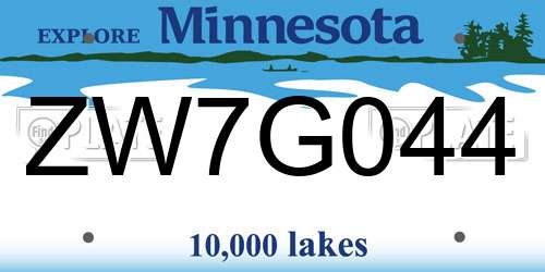 ZW7G044 Minnesota License Plate