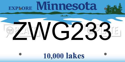 ZWG233 Minnesota License Plate