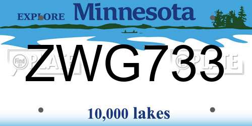 ZWG733 Minnesota License Plate