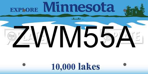 ZWM55A Minnesota License Plate