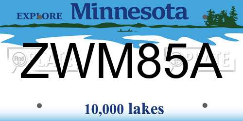ZWM85A Minnesota License Plate