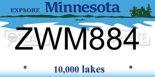 ZWM884 Minnesota License Plate