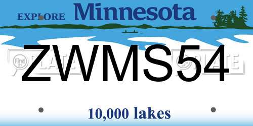 ZWMS54 Minnesota License Plate