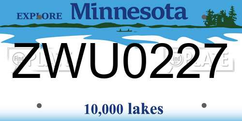 ZWU0227 Minnesota License Plate