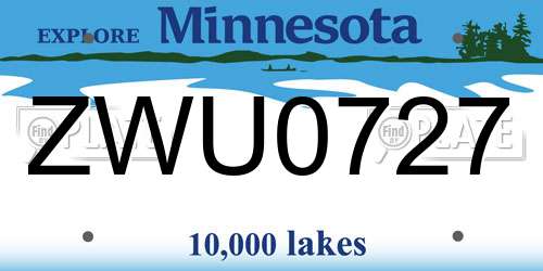 ZWU0727 Minnesota License Plate