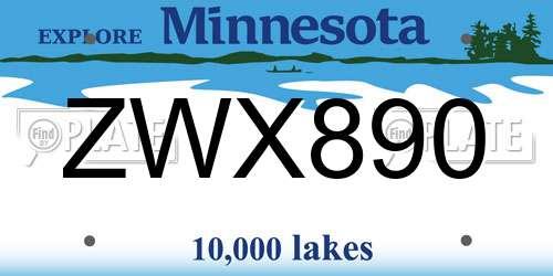 ZWX890 Minnesota License Plate