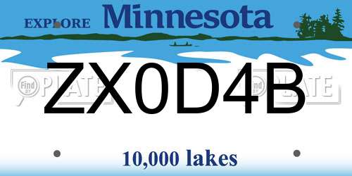 ZX0D4B Minnesota License Plate
