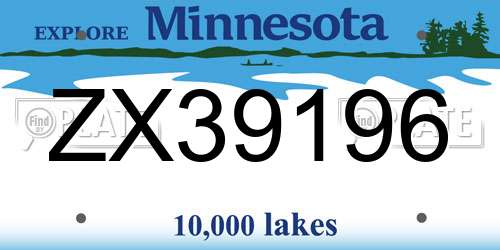 ZX39196 Minnesota License Plate