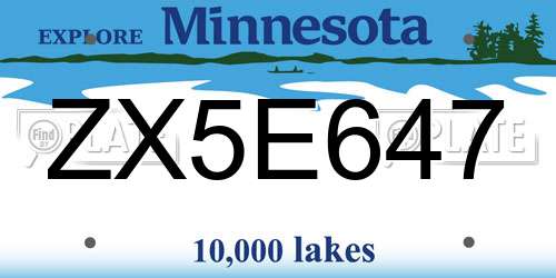 ZX5E647 Minnesota License Plate