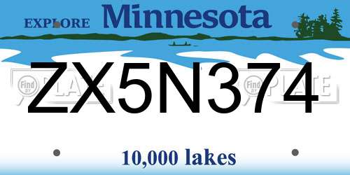 ZX5N374 Minnesota License Plate