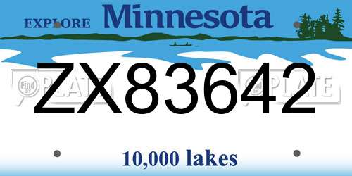 ZX83642 Minnesota License Plate