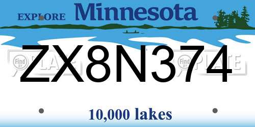 ZX8N374 Minnesota License Plate