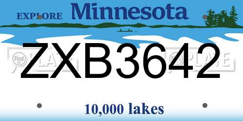 ZXB3642 Minnesota License Plate