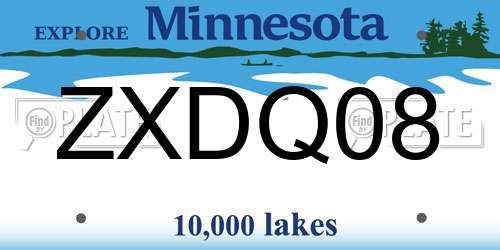ZXDQ08 Minnesota License Plate