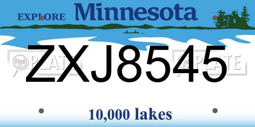 ZXJ8545 Minnesota License Plate