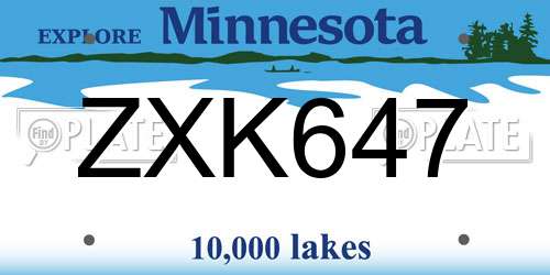 ZXK647 Minnesota License Plate