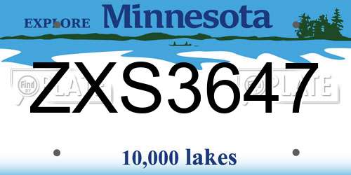 ZXS3647 Minnesota License Plate