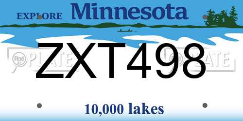 ZXT498 Minnesota License Plate