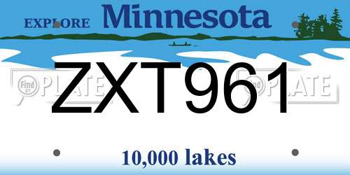 ZXT961 Minnesota License Plate