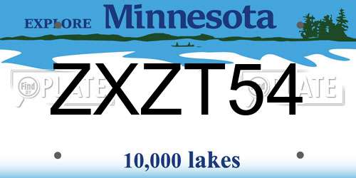 ZXZT54 Minnesota License Plate