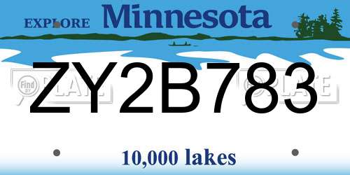 ZY2B783 Minnesota License Plate