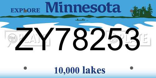 ZY78253 Minnesota License Plate