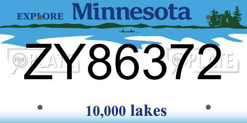 ZY86372 Minnesota License Plate