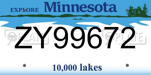 ZY99672 Minnesota License Plate