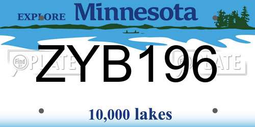 ZYB196 Minnesota License Plate