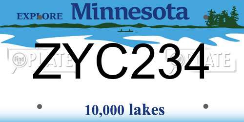 ZYC234 Minnesota License Plate