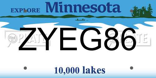 ZYEG86 Minnesota License Plate