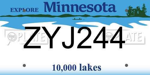 ZYJ244 Minnesota License Plate