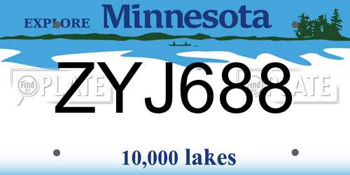 ZYJ688 Minnesota License Plate