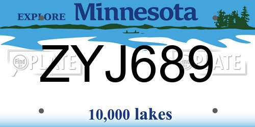 ZYJ689 Minnesota License Plate