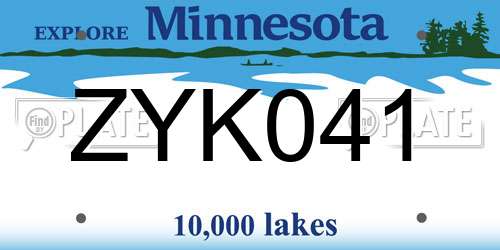 ZYK041 Minnesota License Plate