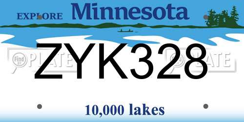 ZYK328 Minnesota License Plate