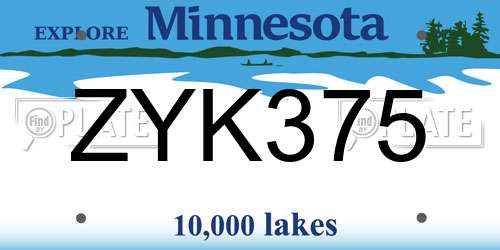 ZYK375 Minnesota License Plate