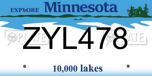 ZYL478 Minnesota License Plate