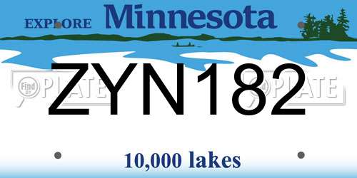 ZYN182 Minnesota License Plate