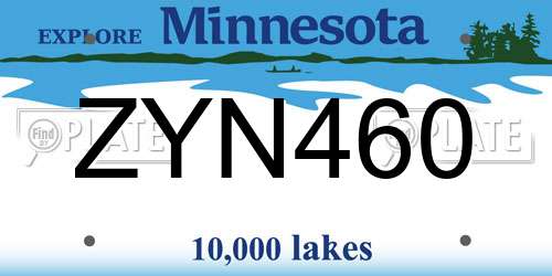 ZYN460 Minnesota License Plate